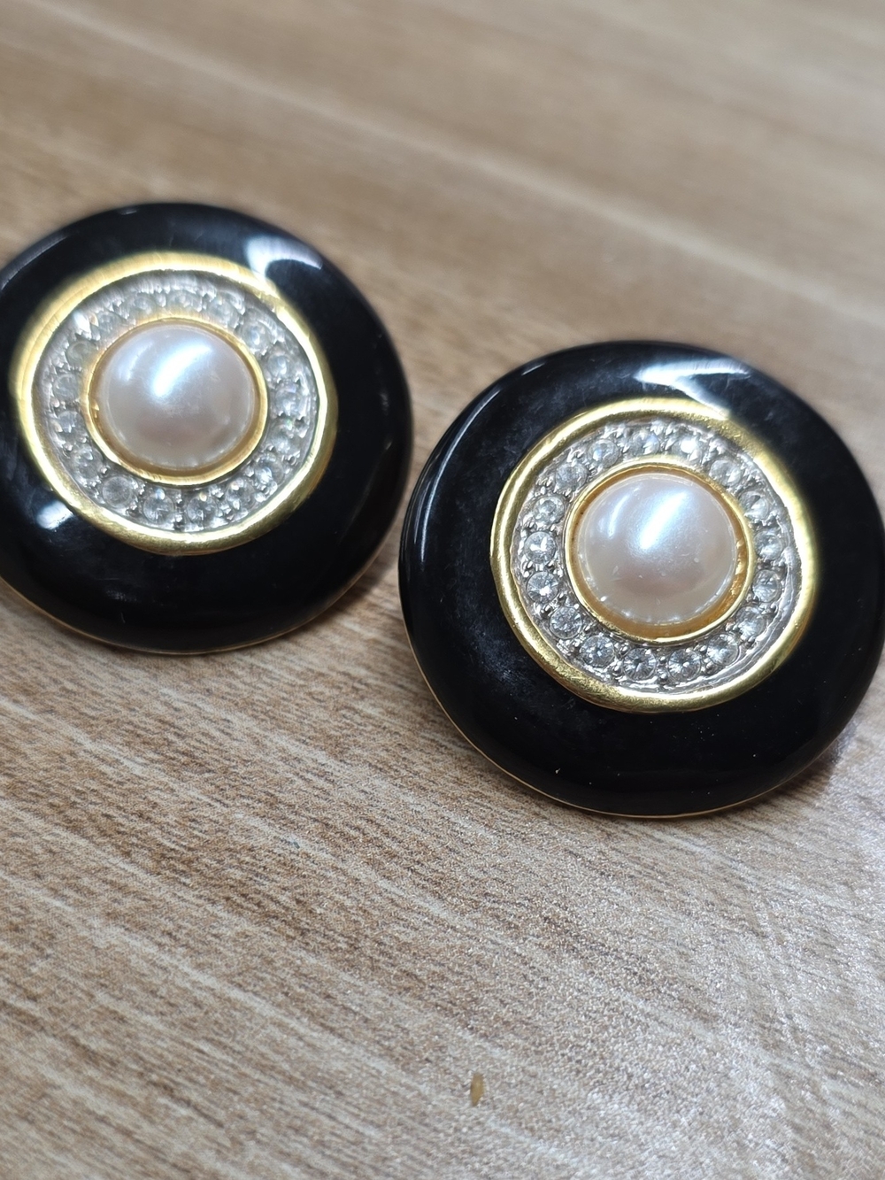 Classic Black & Pearl Round Statement Earrings
